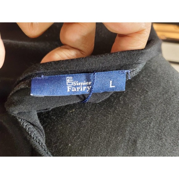 Simier Fariry Women Black Rayon Round Neck Short Sleeve Knee Length Dress Size L - Picture 9 of 11